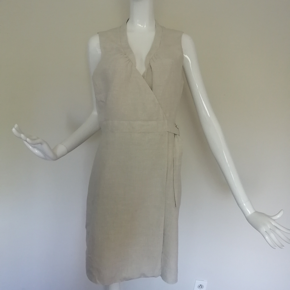 Cream Tan V-Neck Sleeveless Sheath Mini Dress - Picture 8 of 8